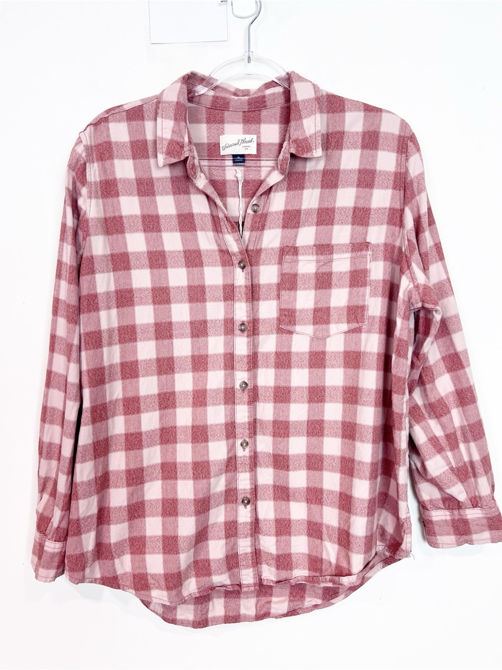 UNIVERSAL THREAD PINK BUFFALO PLAID LONG SLEEVE BUTTON FRONT SHIRT MEDIUM NWOT